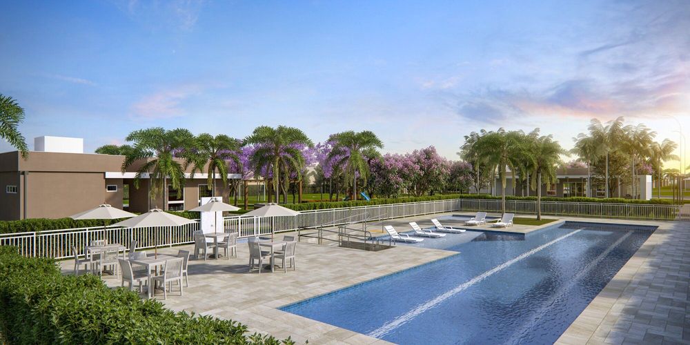 Perspectiva da piscinas adulto e infantil